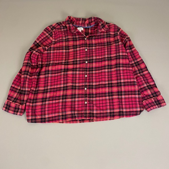 Croft & Barrow Flannel Shirt Top Women's XXL Red Plaid Long Sleeve‎ Button Up - Picture 1 of 12